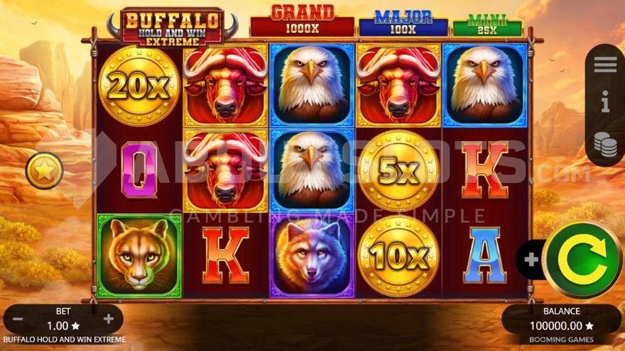 Buffalo Hold & Win Extreme Base Game with Eagle Symbol