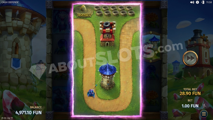 Mini-TD Bonus Game with two defense towers.