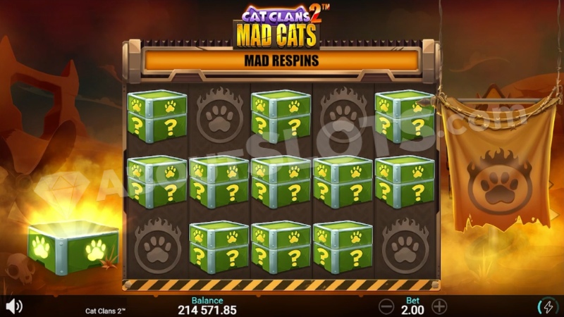 Screenshot of Mad Respins feature with 11 mystery boxes on the reels