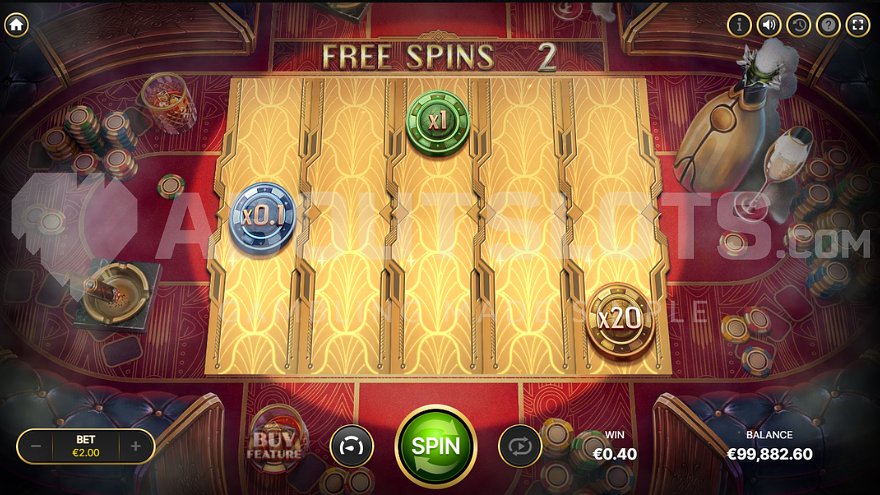 Three symbols with cash values on the reels during free spins.