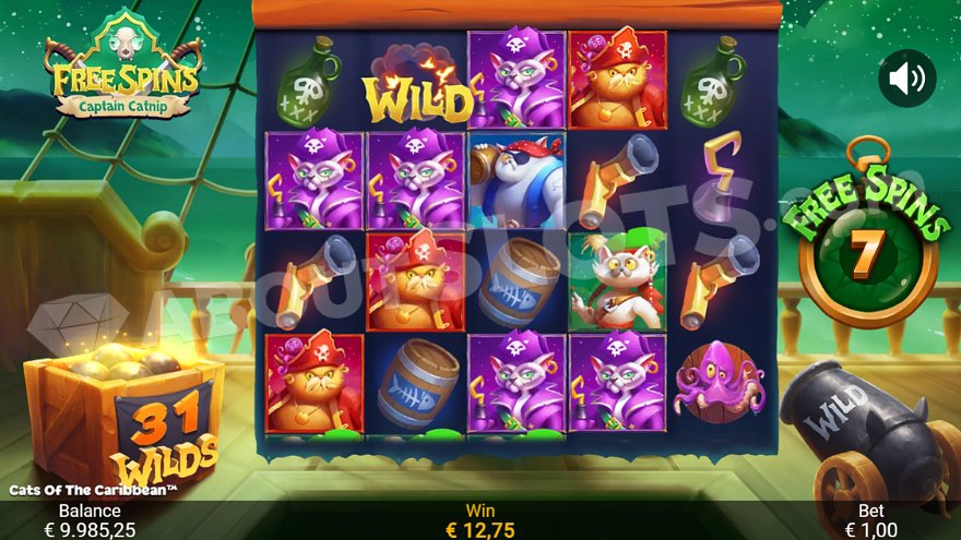 Free Spins Feature in Cats of the Caribbean Slot
