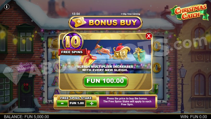 Bonus Buy option for Free Spins in Christmas Catch slot.