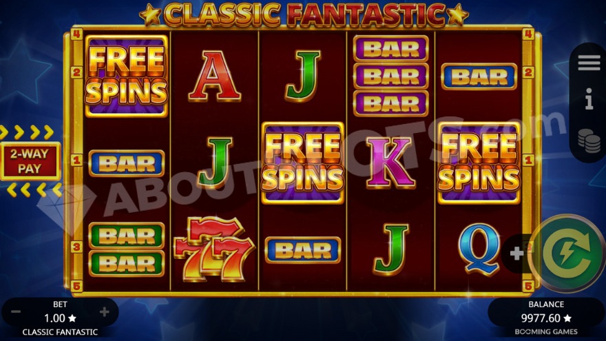 Free Spins feature activation with three scatter symbols landing.