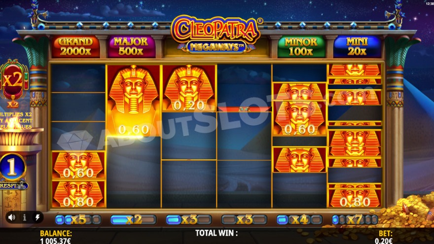 Cleopatra Megaways bonus game with scatter symbols