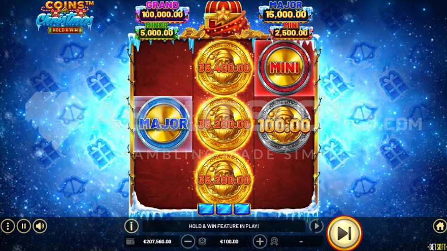 Grand Jackpot on the First Reel in Coins of Christmas: Hold & Win