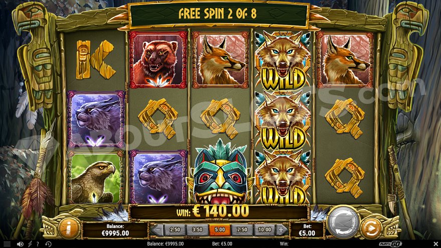 Second of 8 free spins displayed.