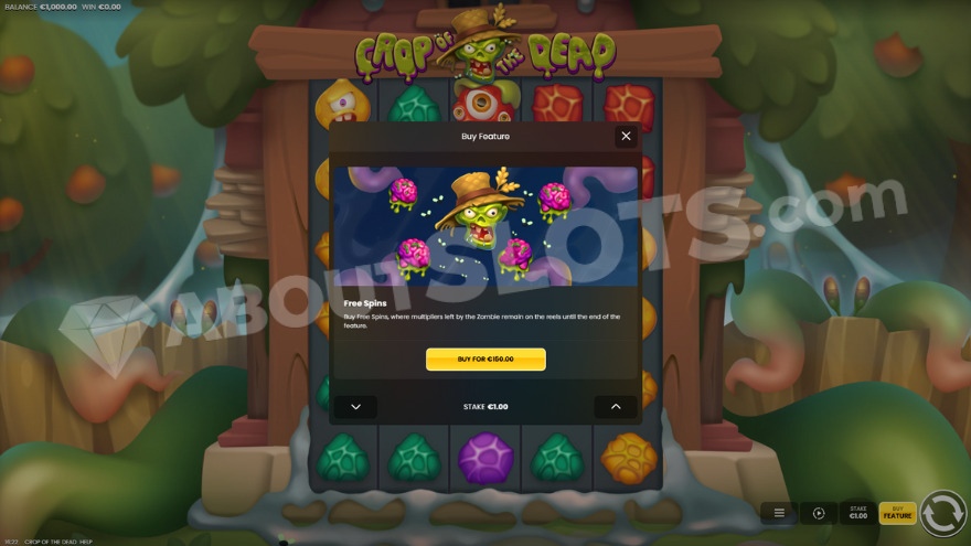 Bonus buy feature allowing to purchase free spins activation for 150X bet.