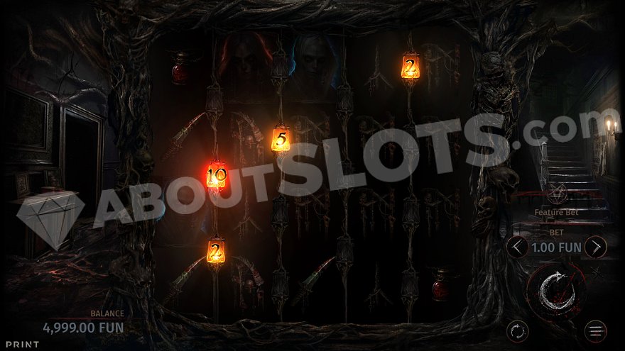 Five reels of the slot in an abandoned house with skeletons and ghosts.