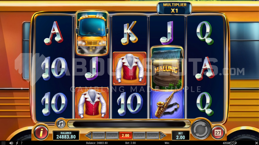 Bonus Game activation with the bus symbol and the Malung symbol on the reels.