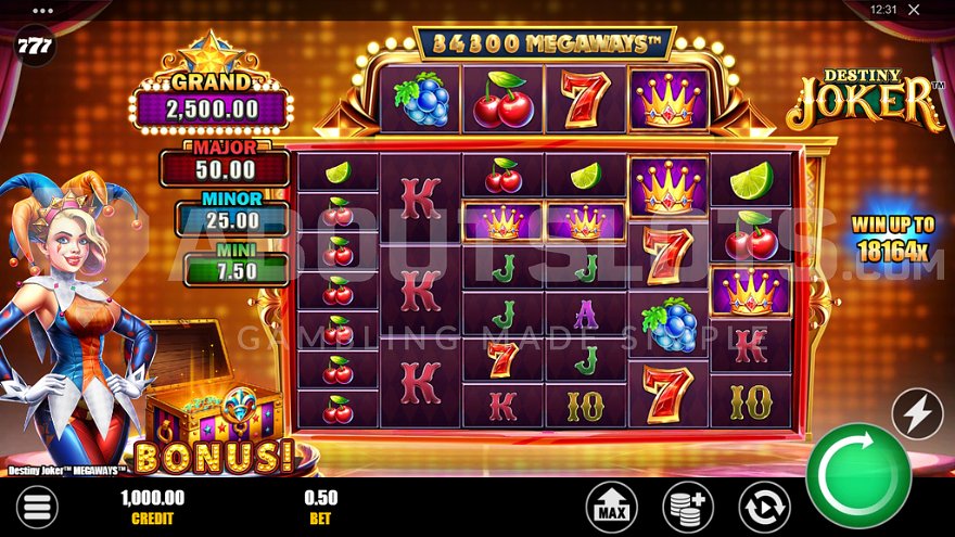 Megaways grid with a female Joker on the left.