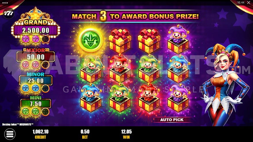 Bonus Prize Pick Game with 12 boxes to choose from.