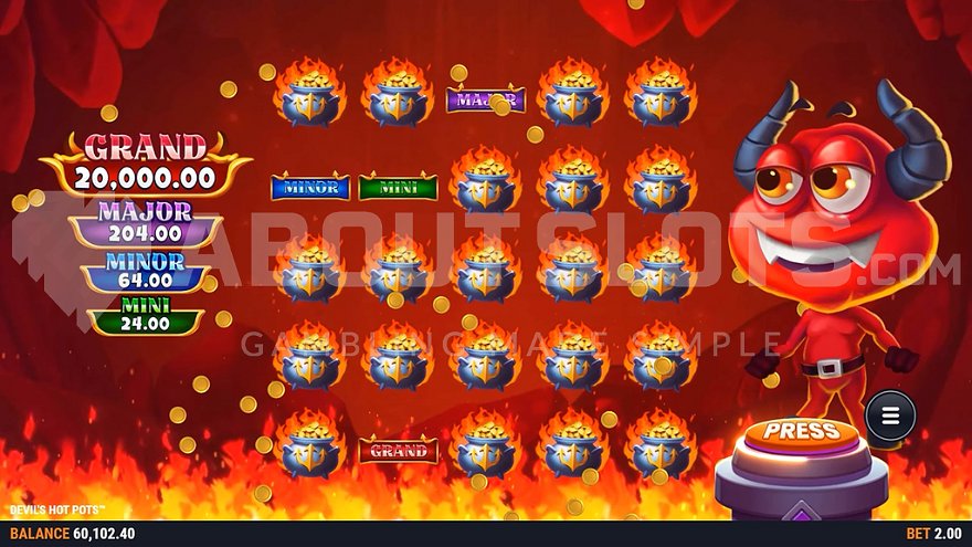 Devil's Hot Pots casino slot Devil Jackpot feature.