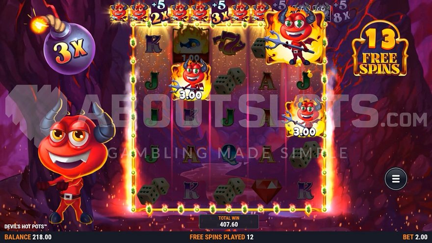 Devil's Hot Pots Free Spins with a 3X multiplier.