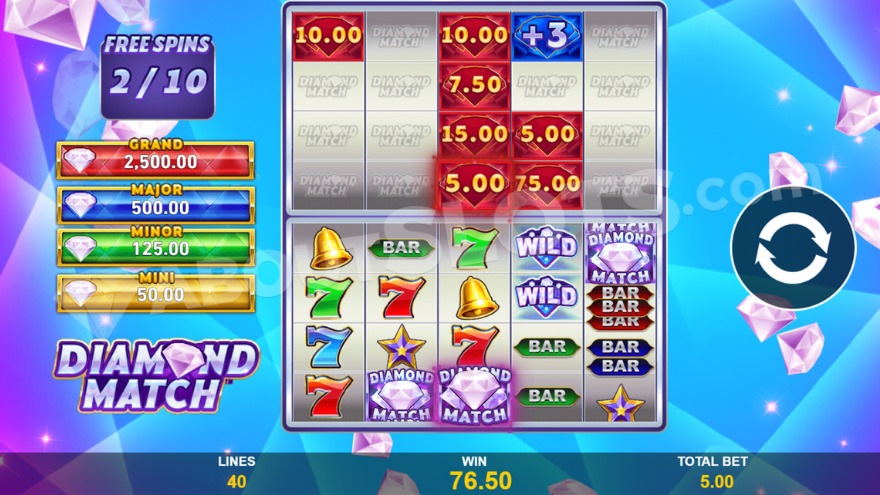 Free Games bonus game with two sets of reels visible.