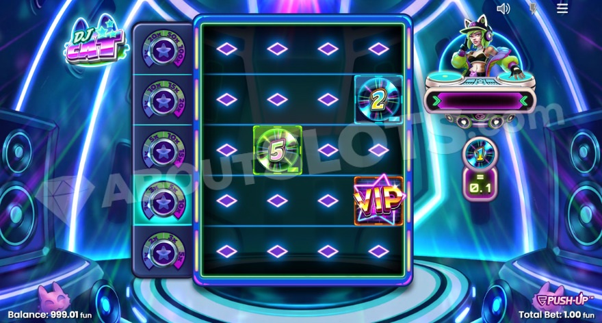 Fully unlocked rows in DJ Cat slot, allowing for up to twenty symbols.