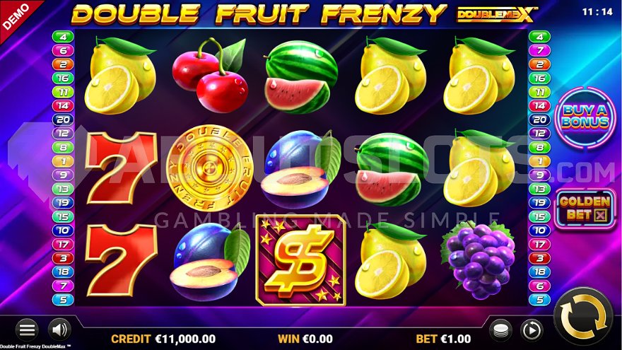 Casino slot game with fruit symbols.
