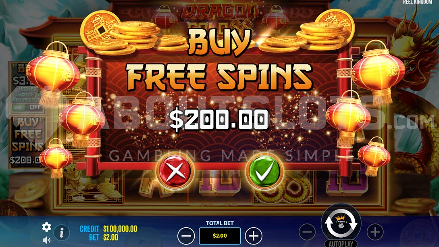 Screen offering to Buy Free Spins for 100x bet.