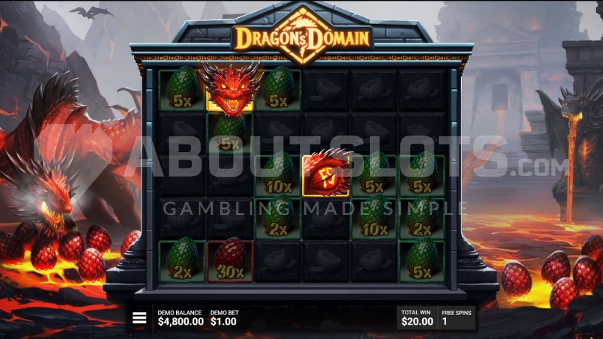Dragon's Domain Bonus Game with Scatter Symbol on reel 4