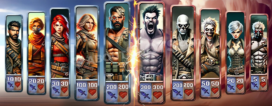 Ten different characters are presented.