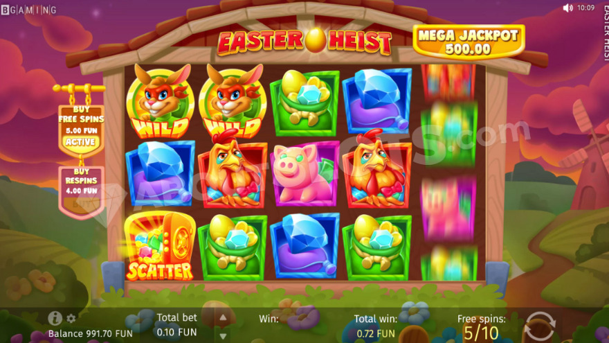 Free spins bonus game with 2 wild rabbit symbols visible on the reels.