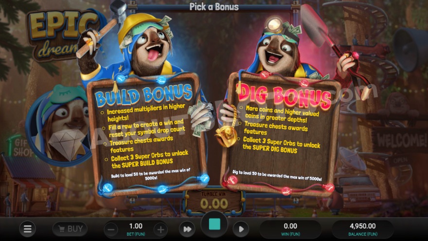 Bonus Pick feature with two options to choose from.