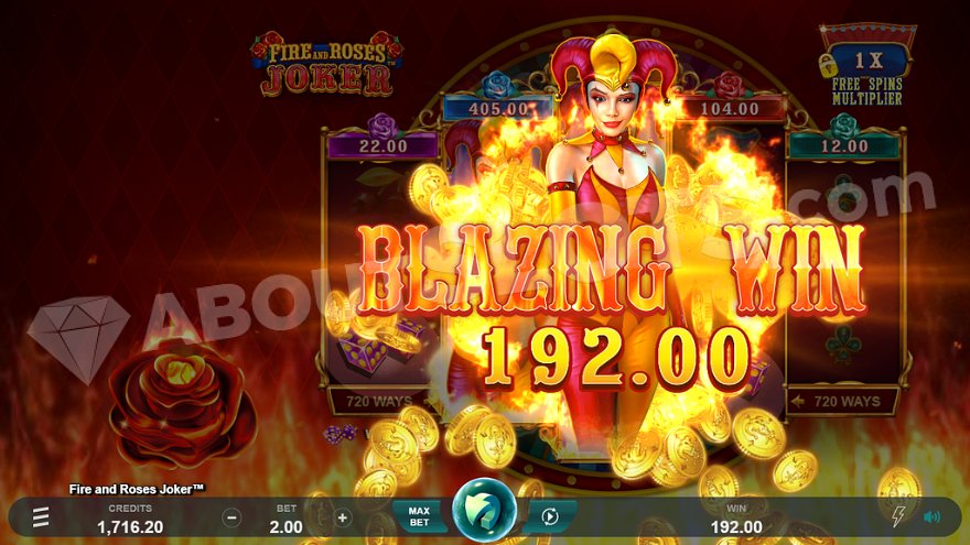 Joker walking through fire and text "Stunning win 192.00."