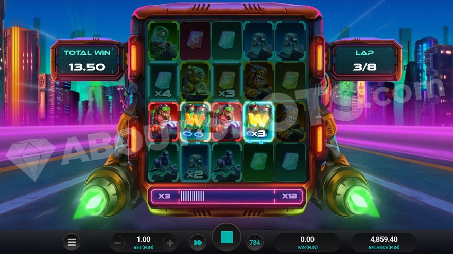 Winning on four reels on the third spin in free spins mode.
