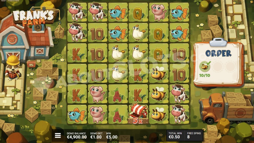 Order Rush Bonus Game featuring a symbol list on the right.