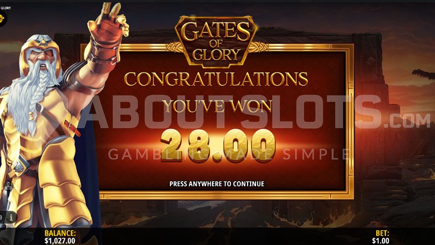 Win Screen Showcasing a 28x Win