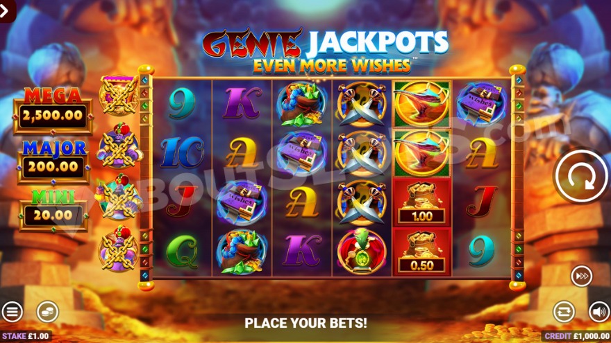 Base game view showcasing various jackpots on the left.