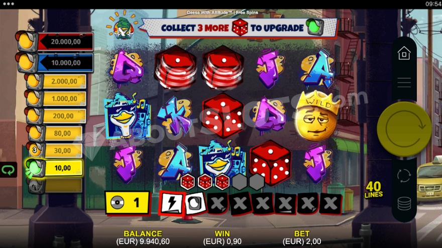 Dice Roll bonus game with payout table on the left.
