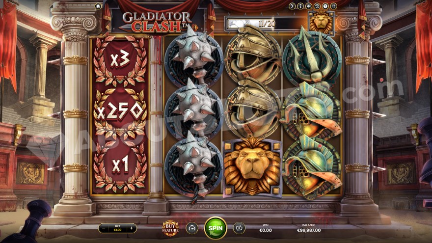 Base game with a scatter symbol counter above the reels, showing 11/20.