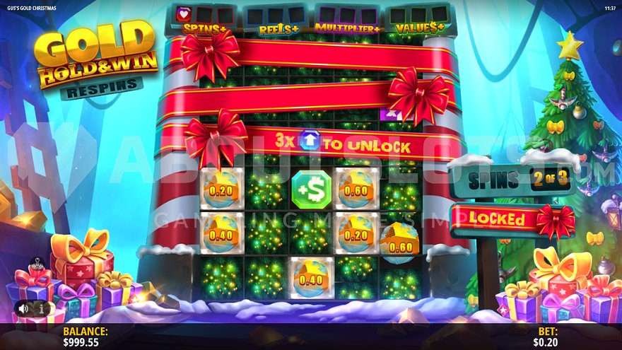 Christmas gifts on reels in bonus game.