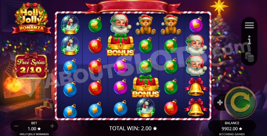 Bonus Buy feature with Free Spins, scatter symbols visible on the reels.