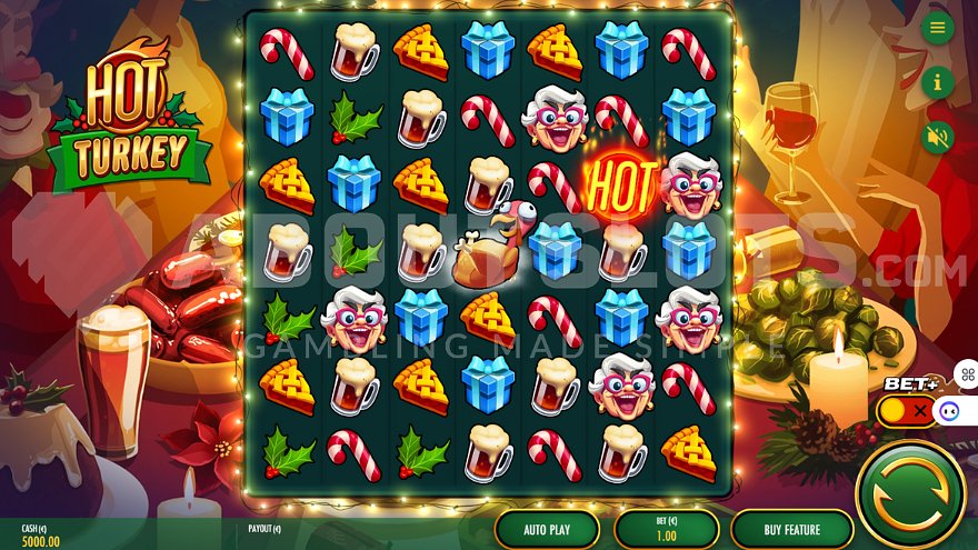 Gameplay of Hot Turkey slot with dining theme.
