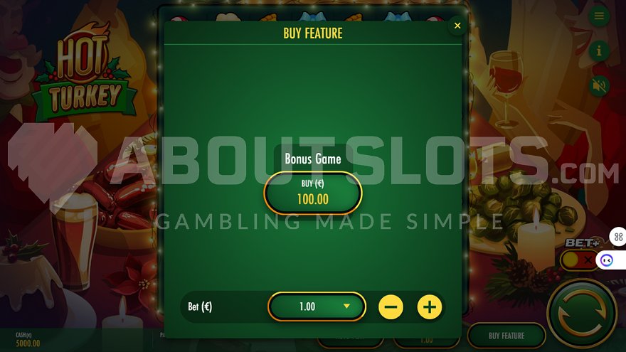 Feature Buy option in Hot Turkey slot offering free spins.