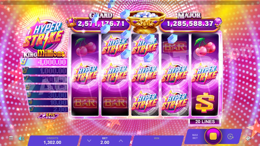 Nine Hyper Strike symbols on the screen result in a win of 2000x the stake.