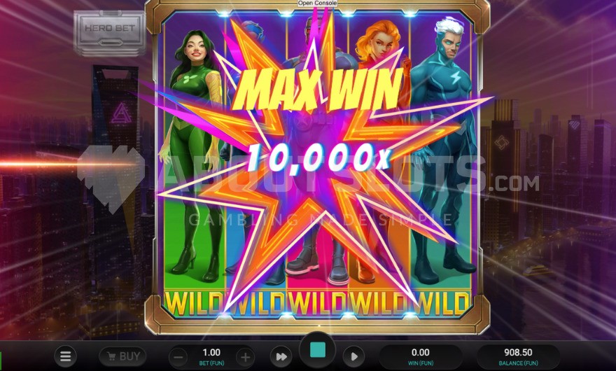 Hero Spin feature with the maximum win of 10,000X displayed on screen.