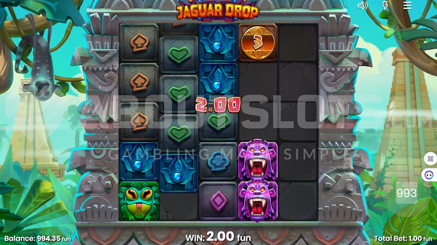 Win screen in Jaguar Drop Push Gaming casino slot game.
