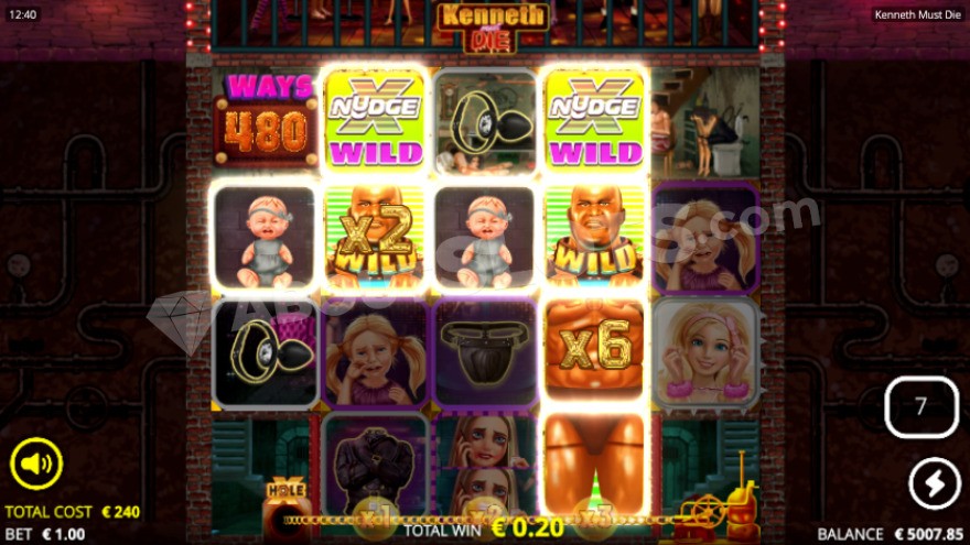Bonus game with upgraded spins, featuring two xNudge wilds on the reels.