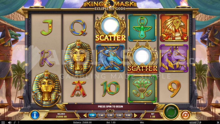 Base game with two Scatter symbols in King's Mask Eclipse of Gods slot