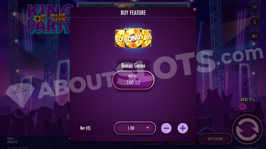 Screen offering Free Spins for 100x the stake.