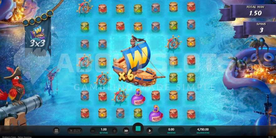 Kraken's Cove Free Spins Mode with 3x3 Wild Screenshot