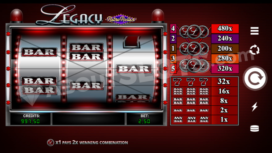 Base game view showing symbol payouts on the right.