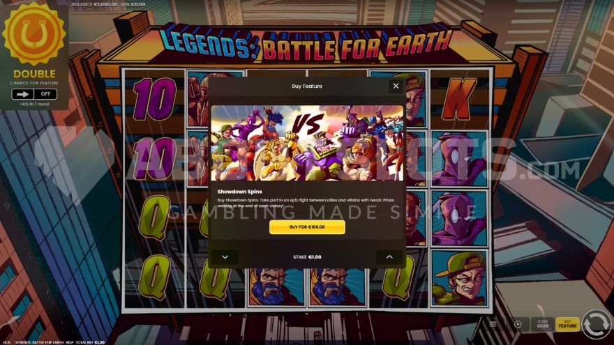 Feature Buy option with the possibility to purchase Showdown Free Spins for 100x the stake.