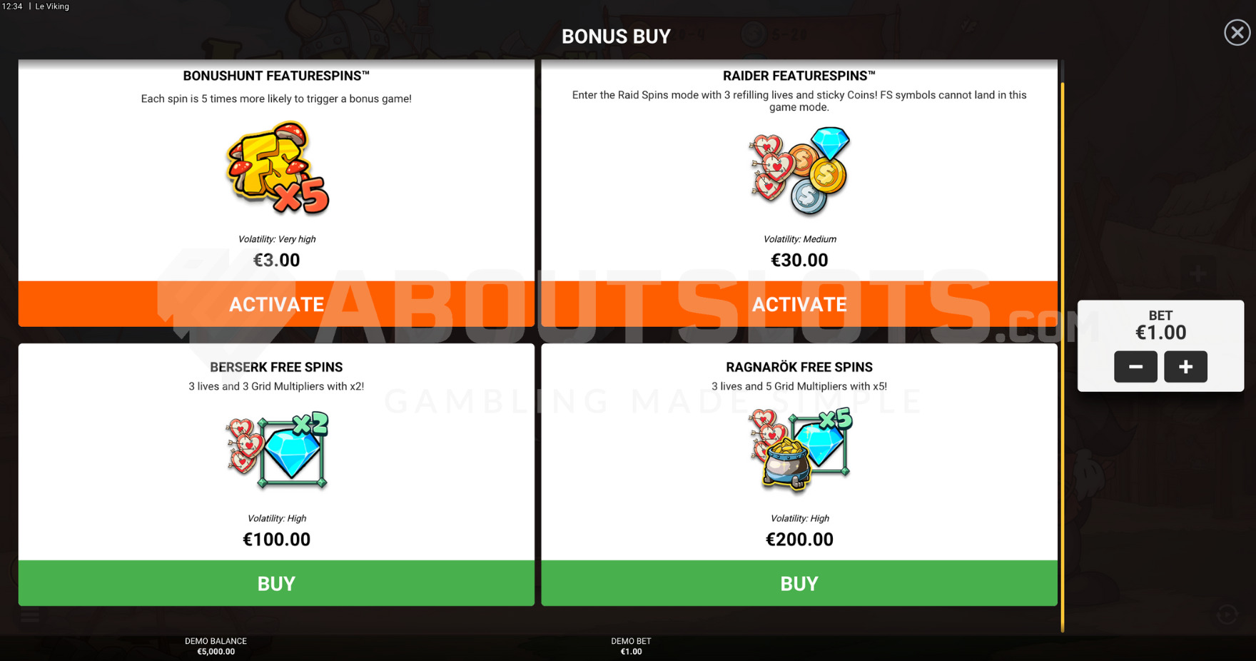 Le Viking Slot Feature Buy Options