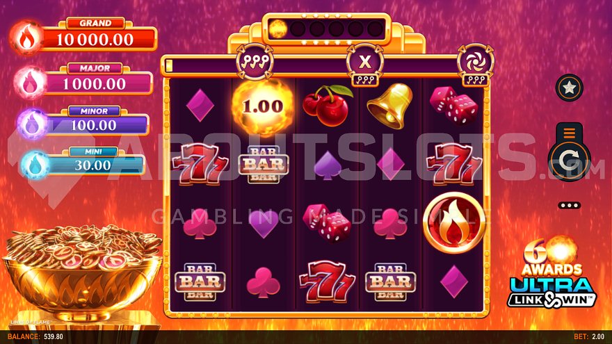 Gameplay of Links of Flame slot.
