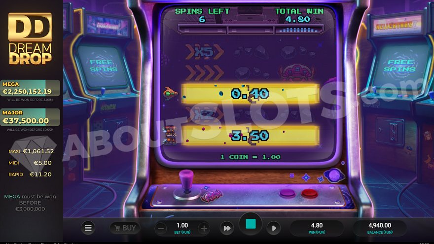 Winning on the third and fifth lines in free spins mode.