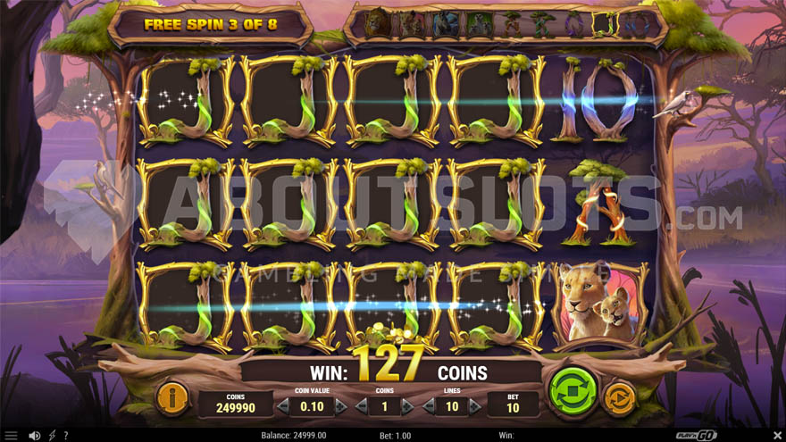 Bonus game with free spins, four expanding symbols visible on the reels.