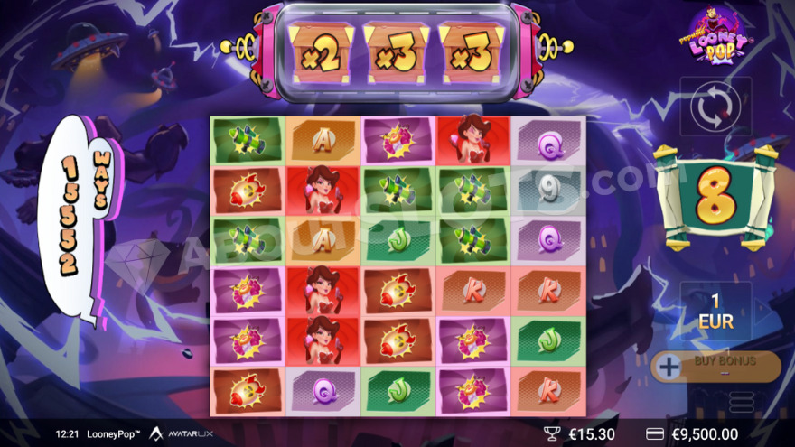 Bonus game with the ZapReel displaying multiplier symbols.